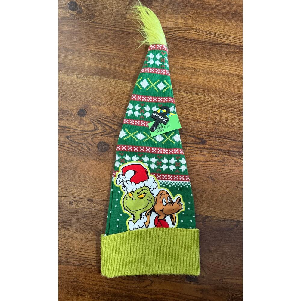 Dr Seuss How the Grinch Stole Christmas Fairisle Santa Hat Cap Embroidered NWT